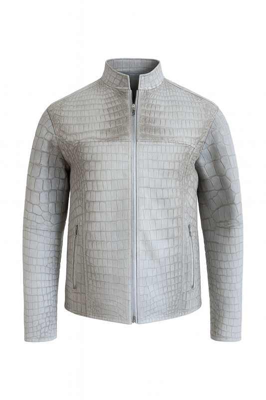 White Genuine Crocodile Leather Jacket