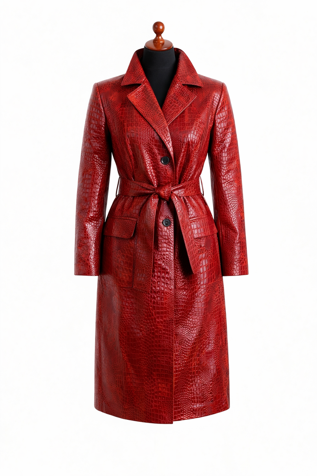 Women's Gold-Touched Crocodile Embossed Elegance – Red & Gold