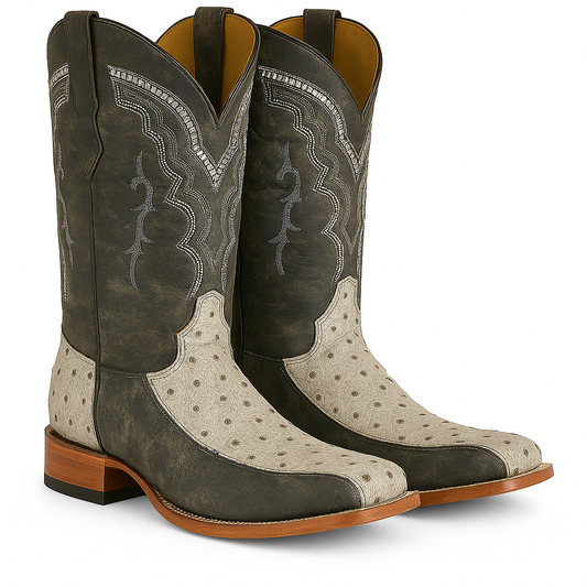 Distressed Leather Cowboy Boots – Ostrich Embossed Foot