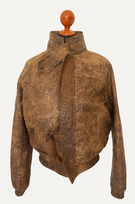 Distressed Antique Brown Leather Jacket – Vintage Oversized Bomber Style