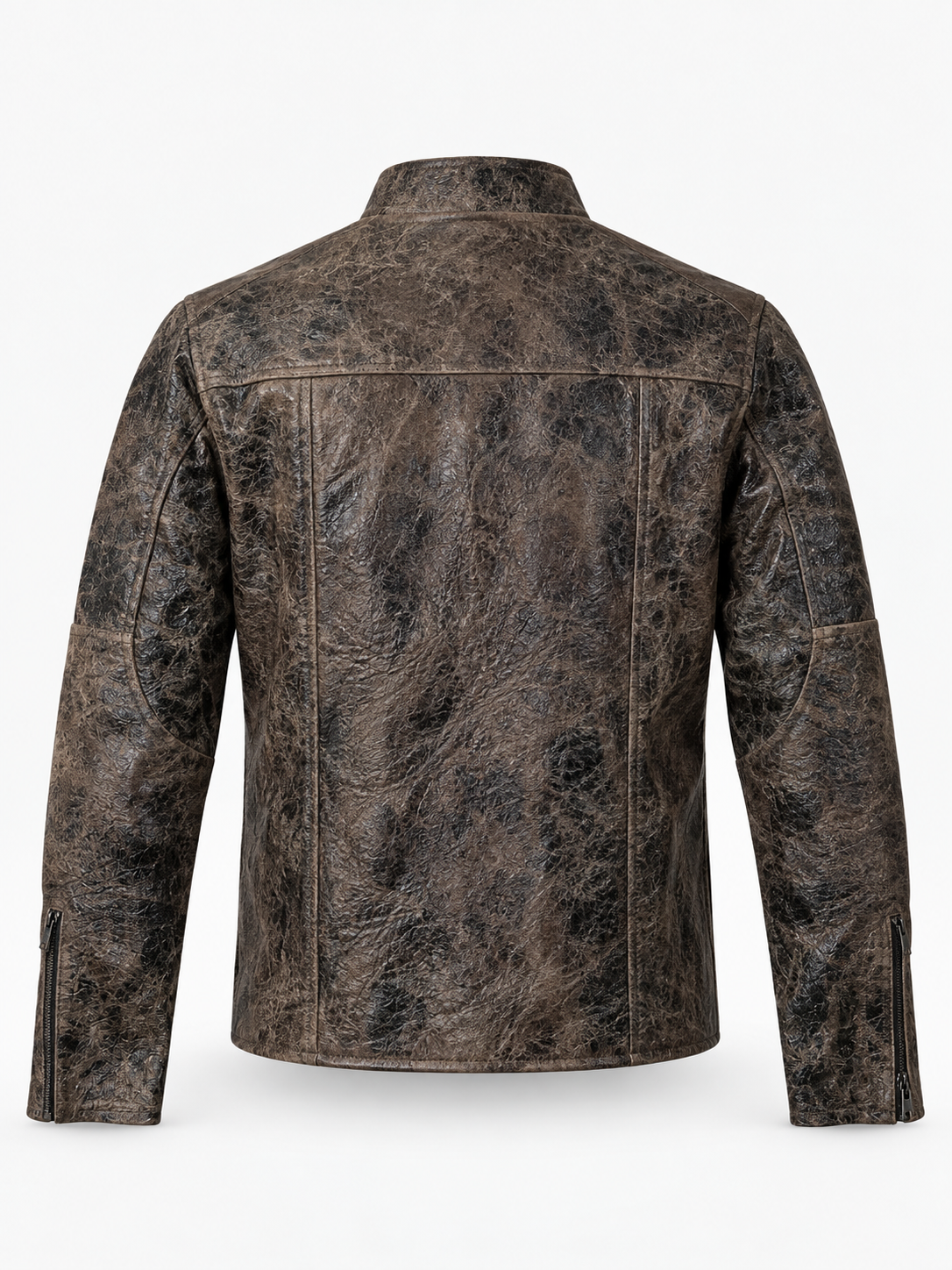 Men's Rustic Charcoal-Brown Leather Moto Jacket – Animal Embossed Finish