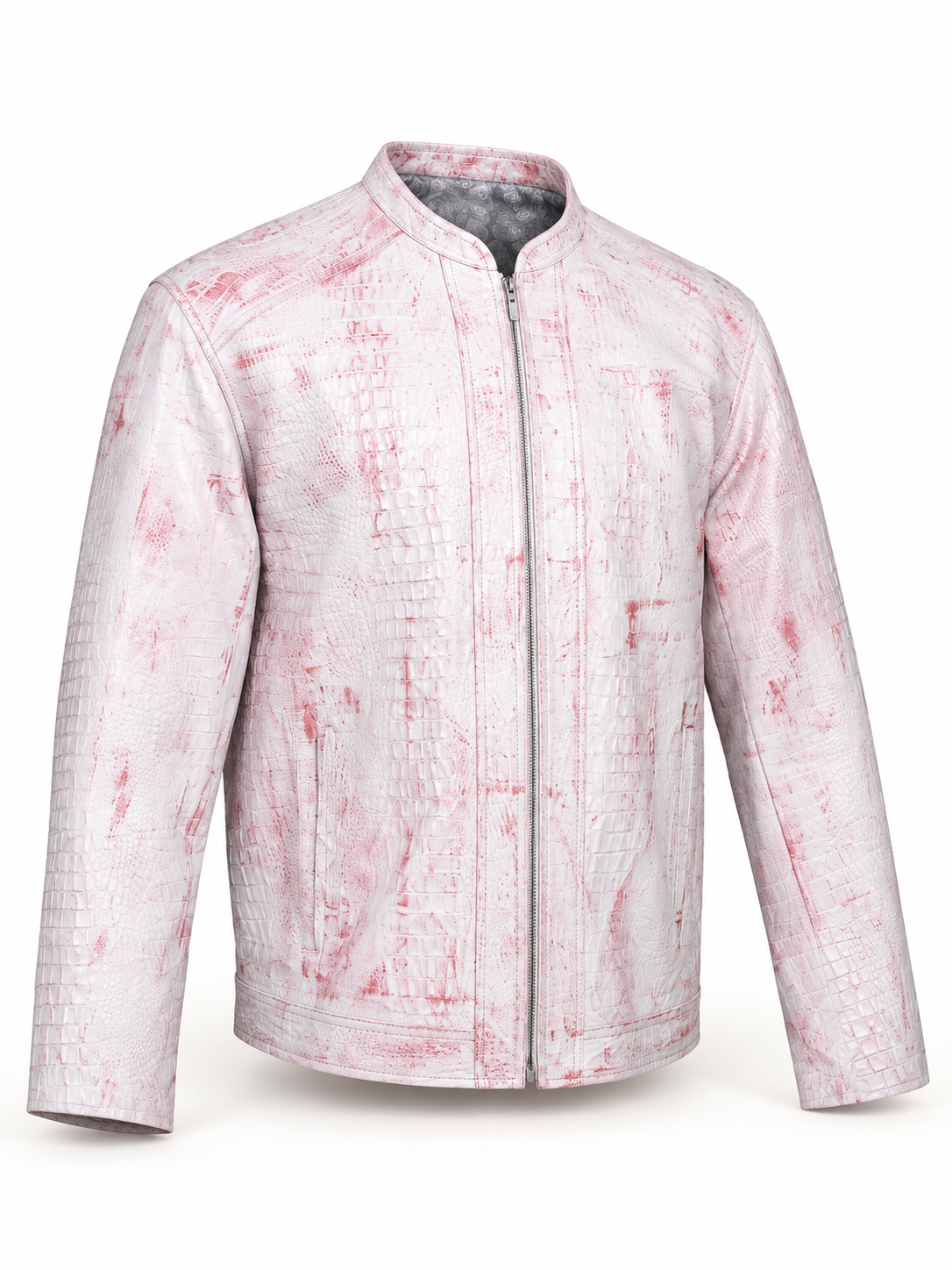 Men's Modern Artisan Crocodile-Embossed Leather Jacket – Blush White