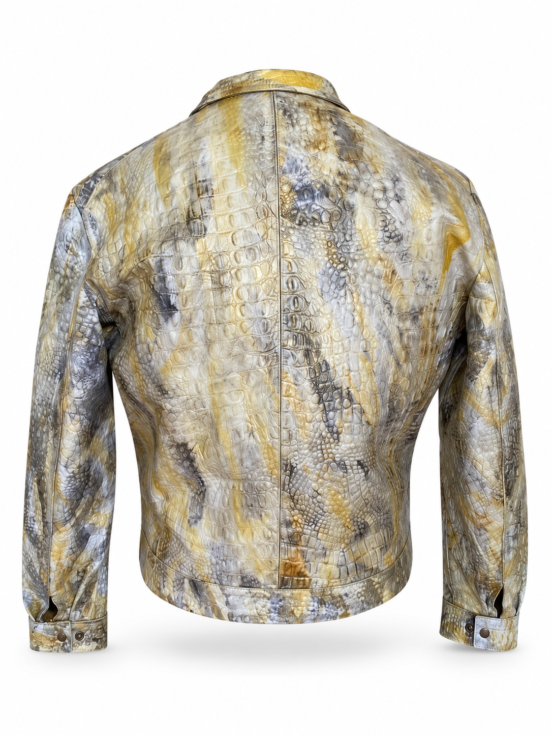 Yellow Crocodile Embossed Leather Jacket for Men – Handcrafted