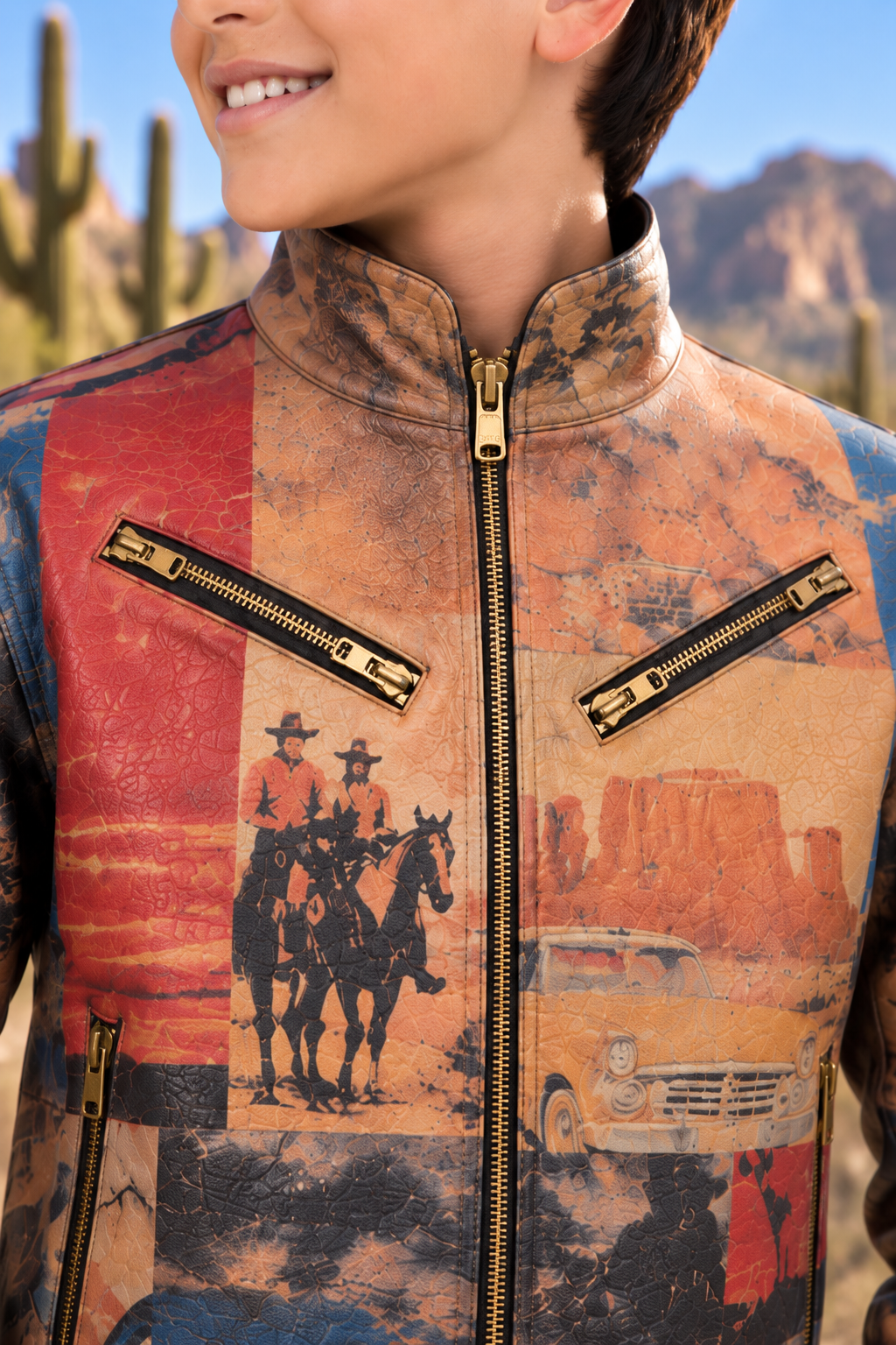 Boys’ Vintage Western Road Trip Genuine Leather Jacket
