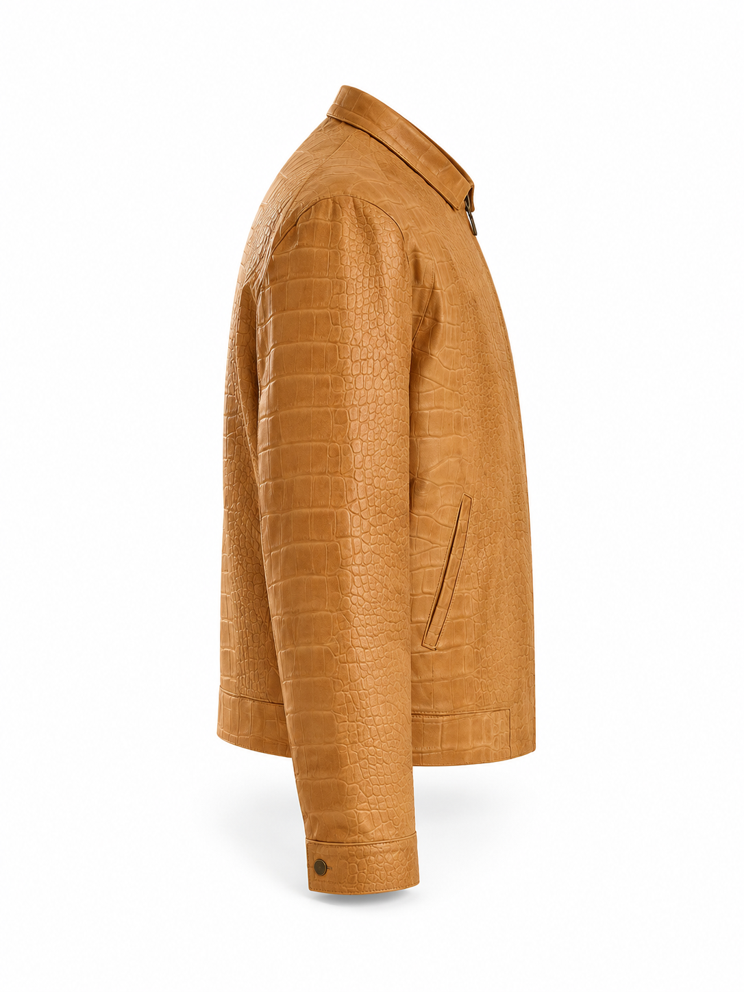 Sand Crocodile-Embossed Leather Jacket – Bold Texture, Refined Style