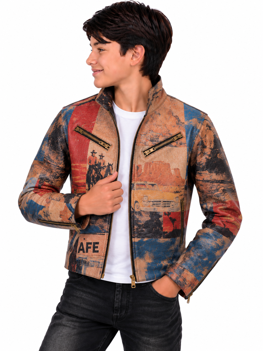 Boys’ Vintage Western Road Trip Genuine Leather Jacket