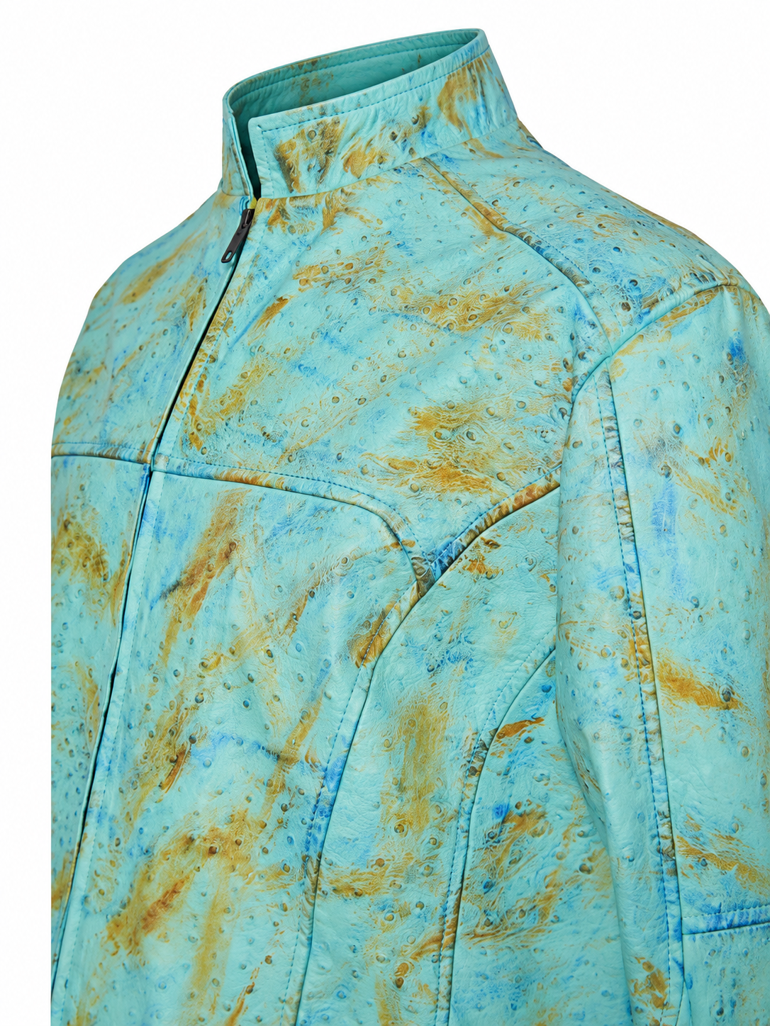 Men's Ostrich Leather Jacket – Bold Quill Texture - Aqua Sky