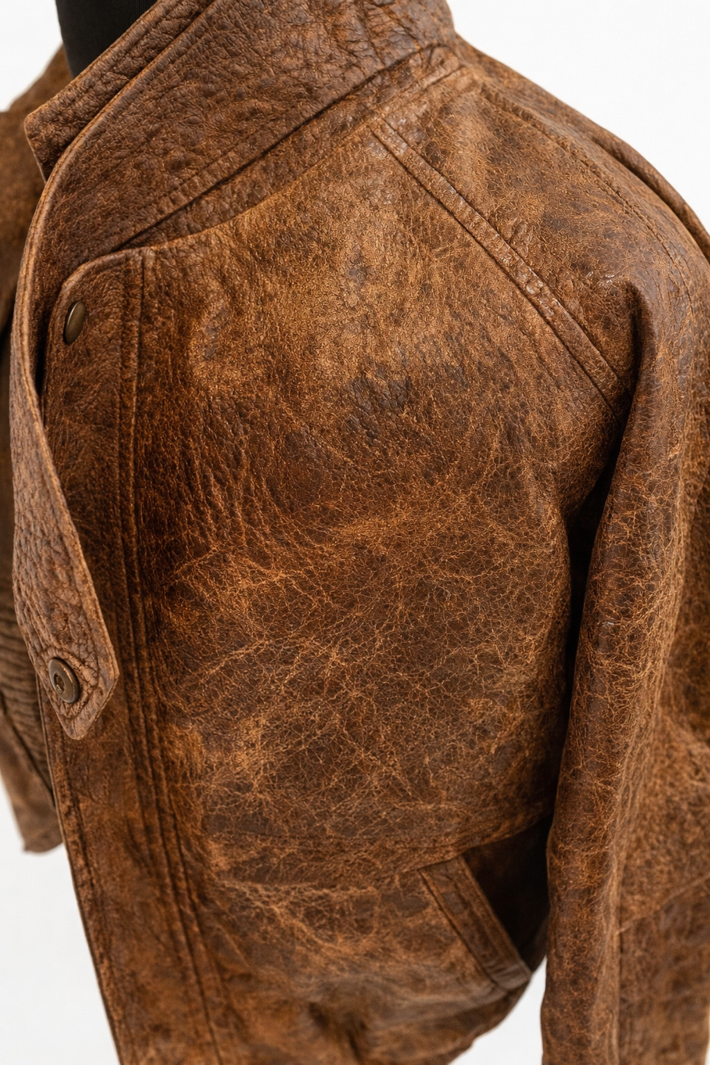 Men's Antique Brown Leather Jacket Vintage Oversized Bomber back view — San Antonio TX