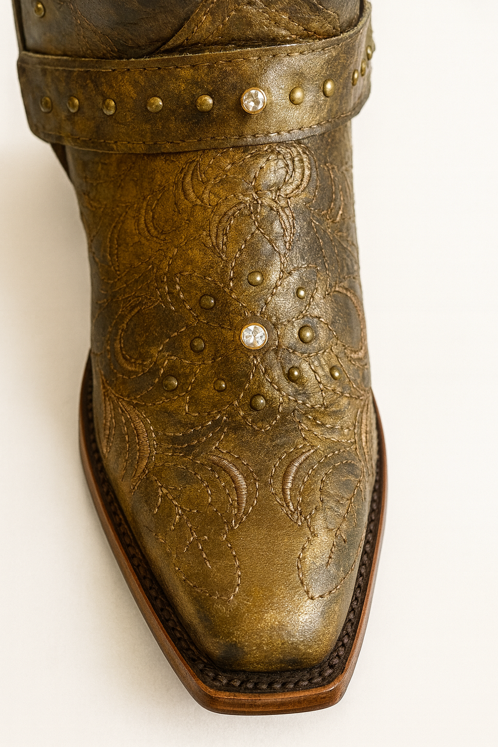 Distressed Western Leather Boots with Studs & Embroidery