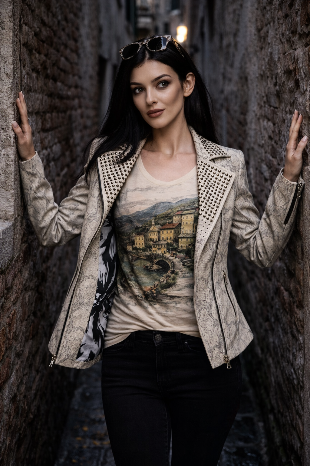 Women's Silver Dust Serpent Jacket – High-Gloss Snake Embossed Leather