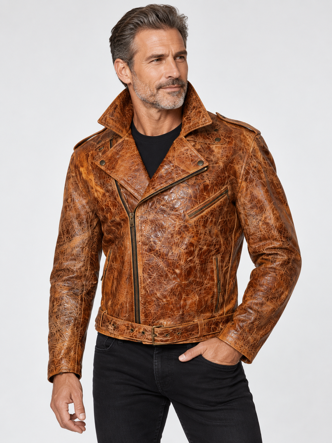 Men's Hand-Treated Distressed Leather Biker Jacket