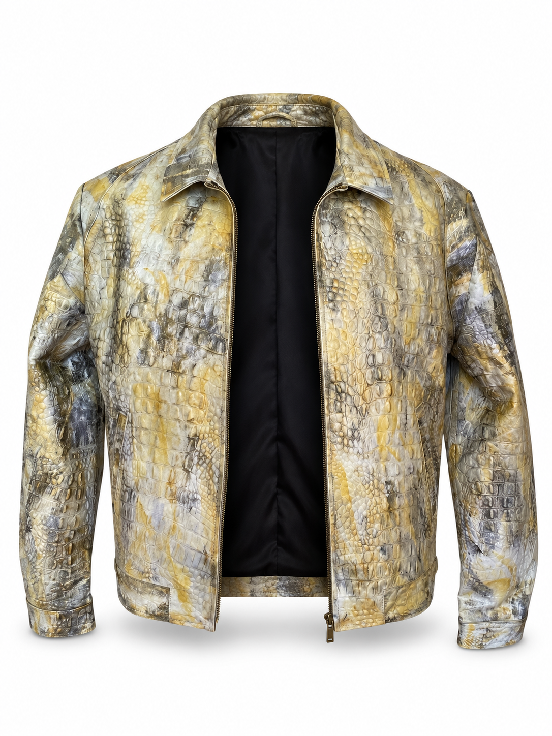 Yellow Crocodile Embossed Leather Jacket for Men – Handcrafted