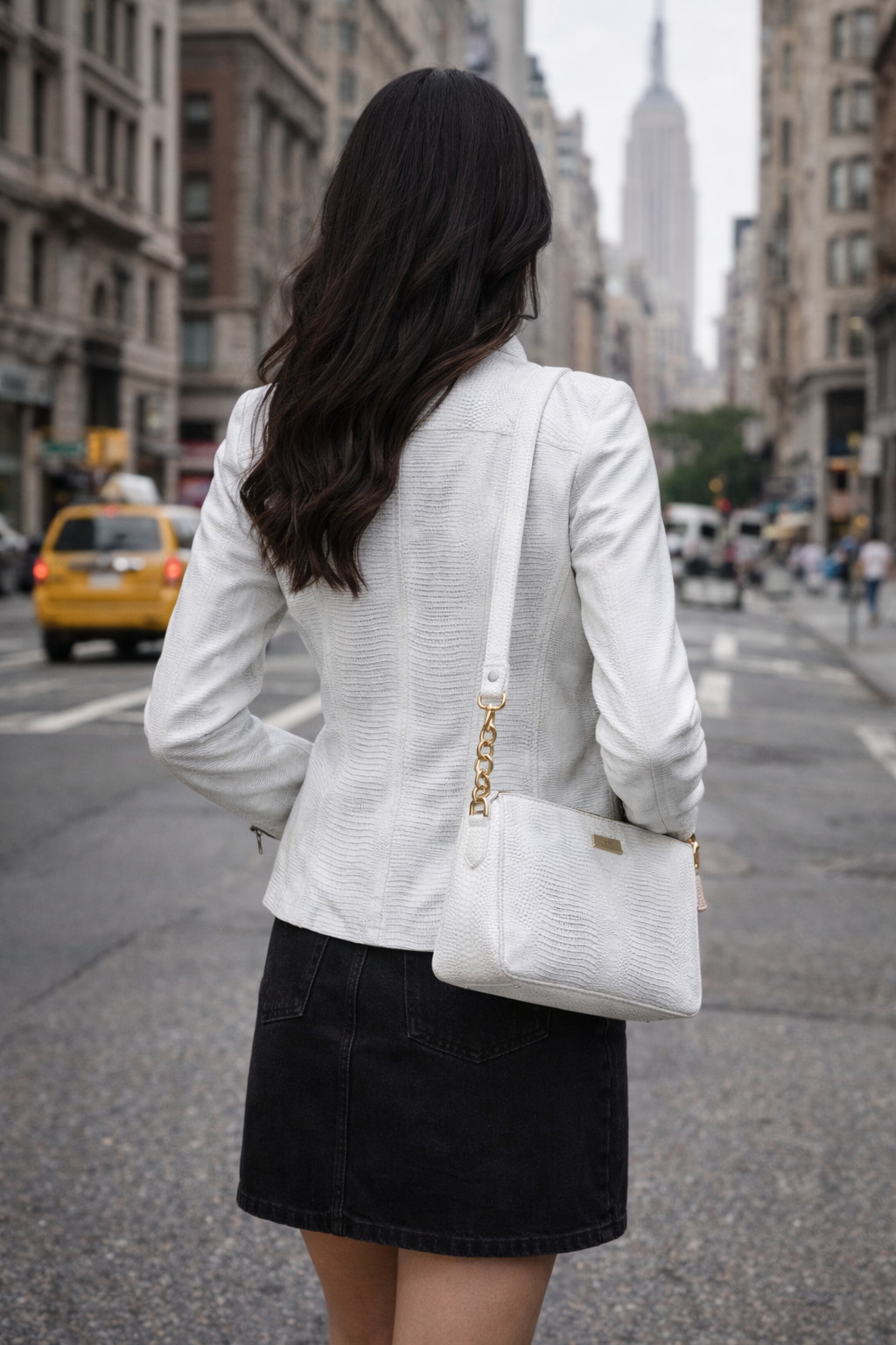 Women's Icy White Lizard-Embossed Leather Jacket – Modern Exotic Statement