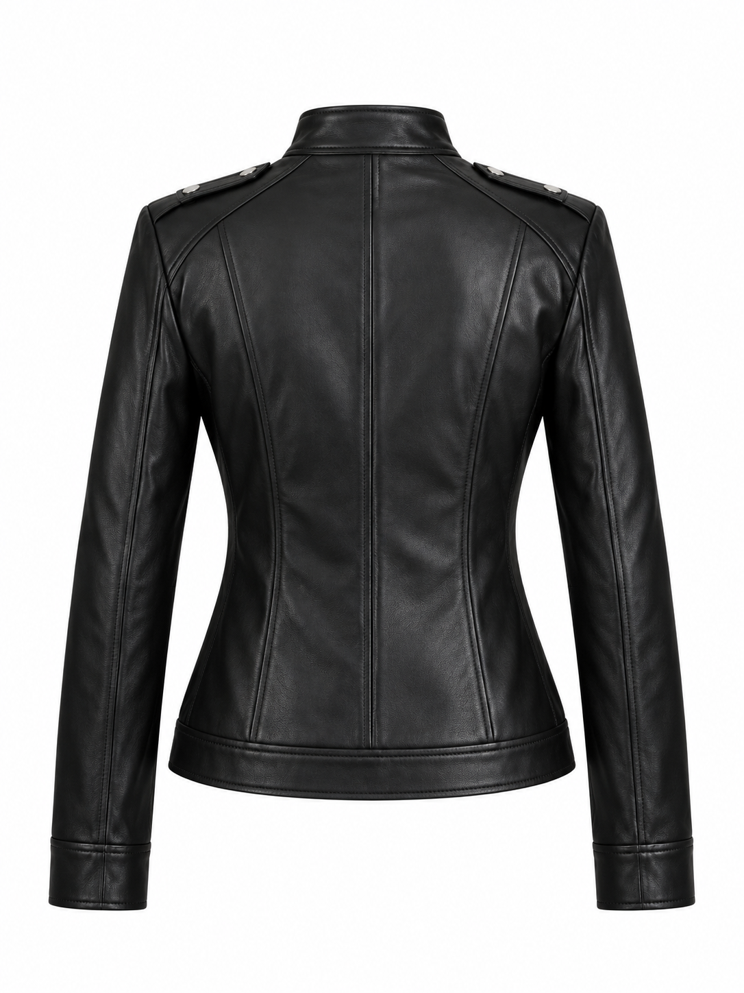 Women's black leather moto jacket— Biker Style with Silver