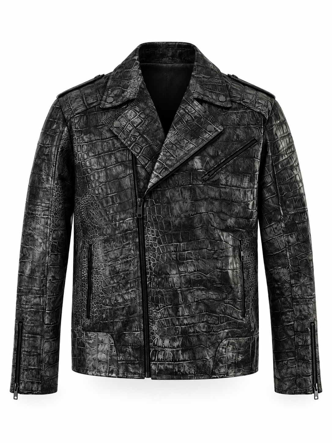 Men's Charcoal Embossed Crocodile Rider Jacket