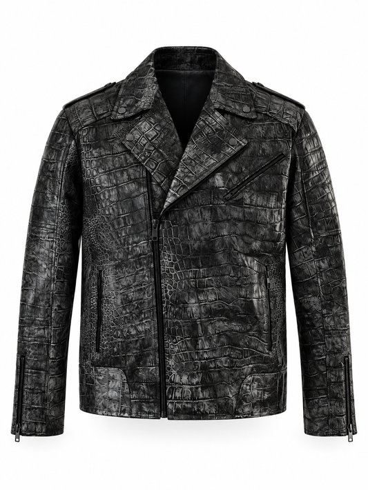 Men's Charcoal Embossed Crocodile Rider Jacket