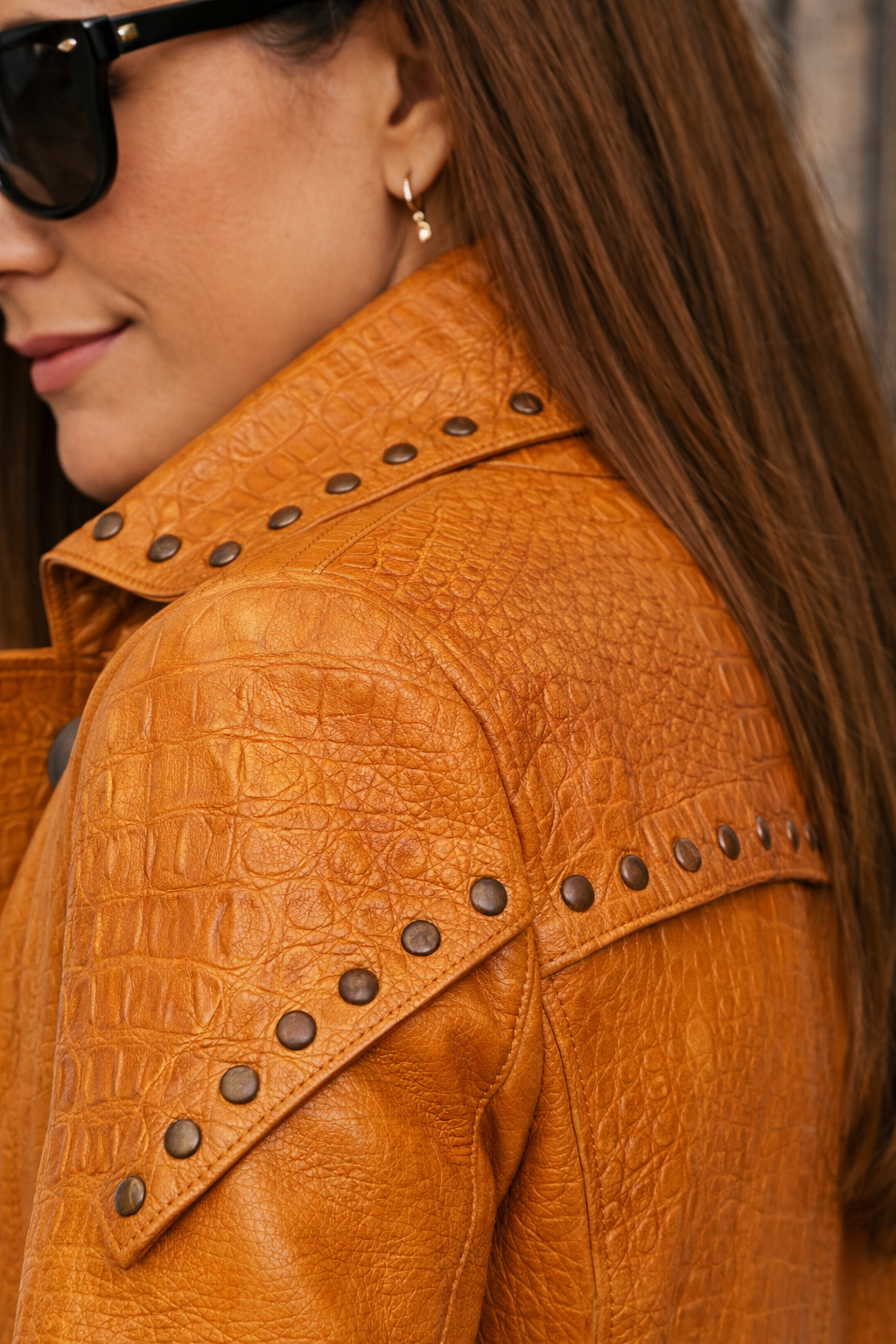 Women's Embossed Croc Trench in Distressed Finish – Mustard Leather
