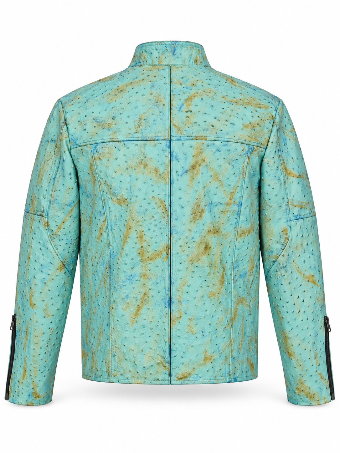 Men's Ostrich Leather Jacket – Bold Quill Texture - Aqua Sky