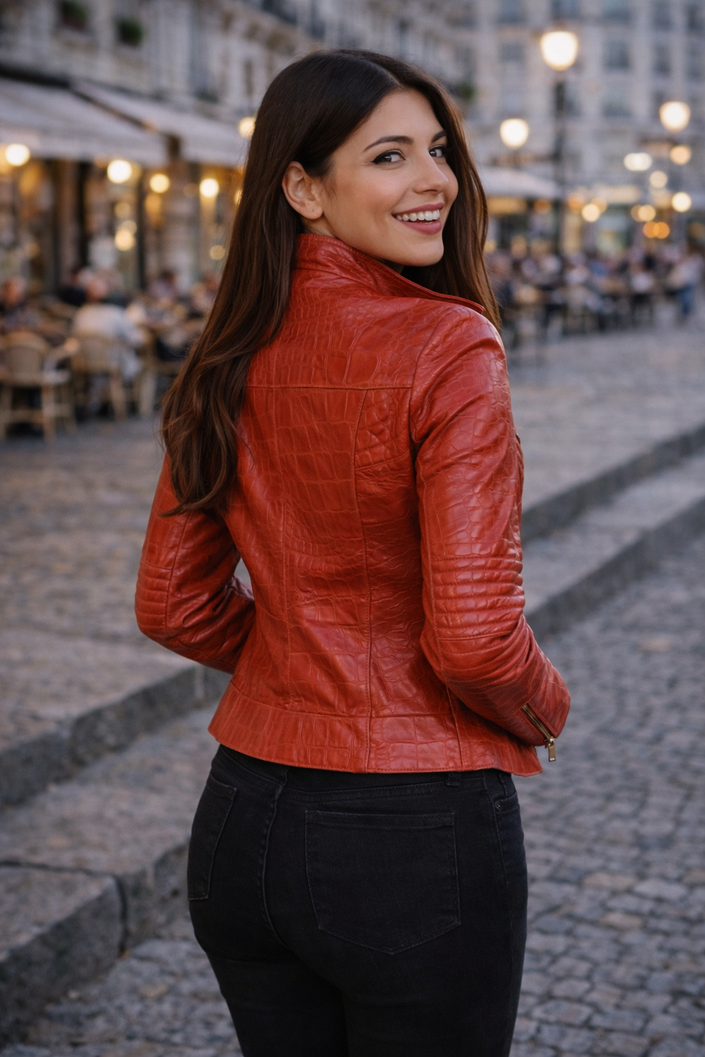 Women's Vintage Brick Croc Jacket – Earth-Toned Crocodile Embossed Leather