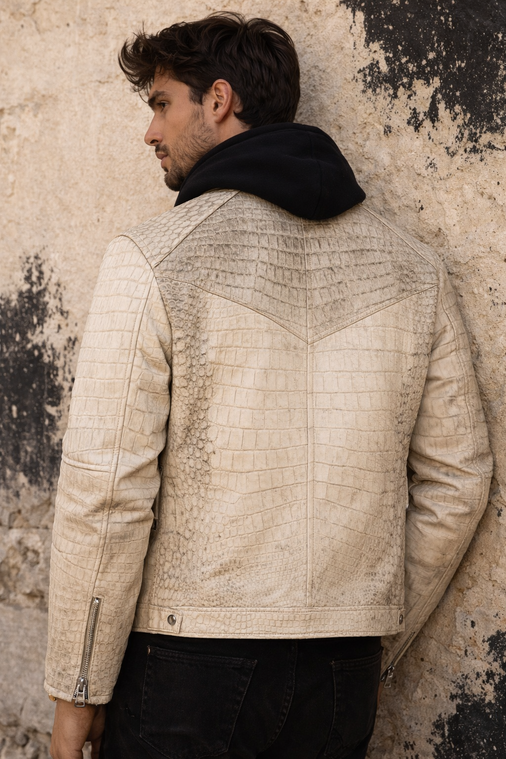 White Genuine Crocodile Leather Jacket Men full body — Phoenix AZ