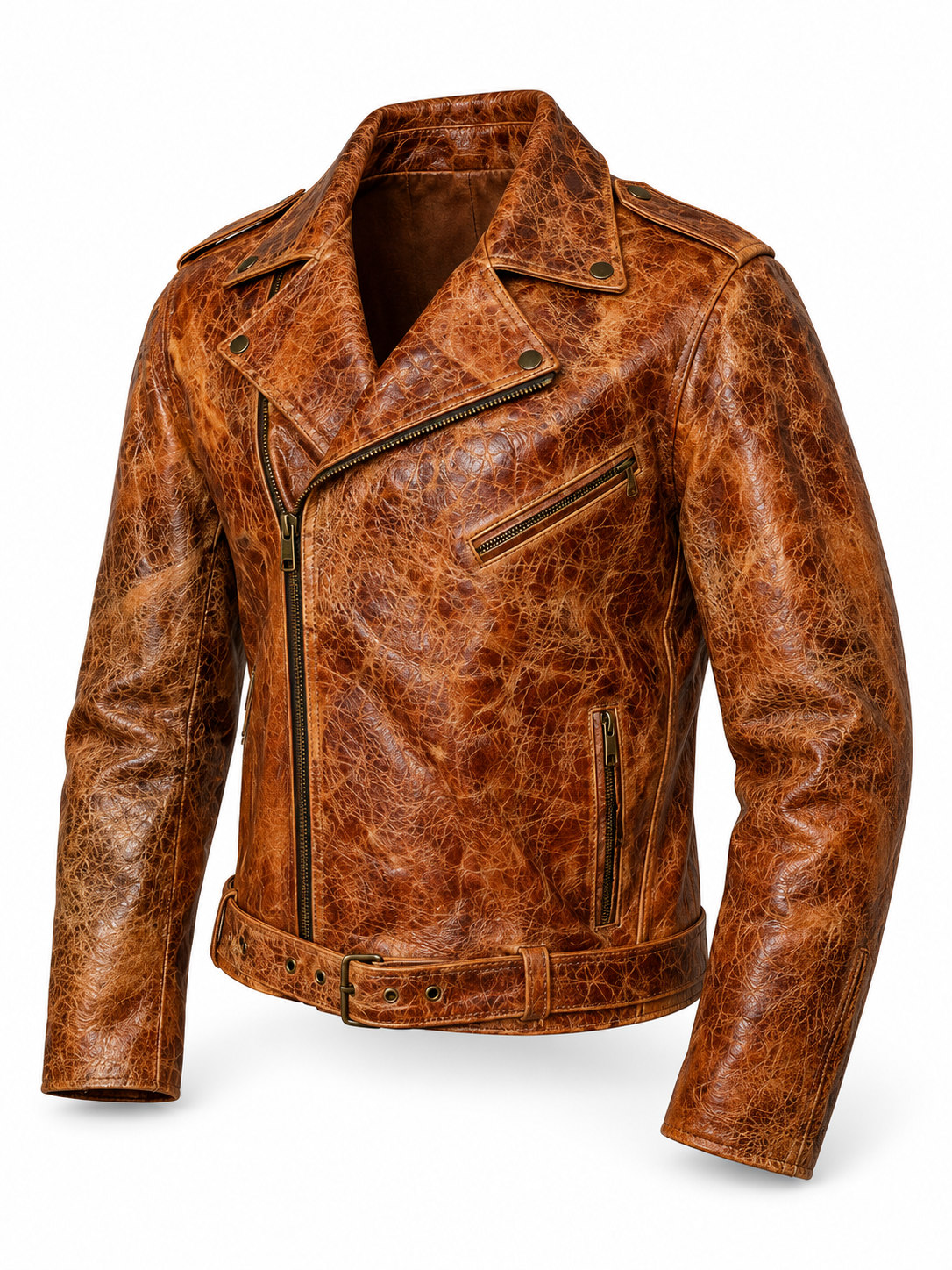 Men's Hand-Treated Distressed Leather Biker Jacket