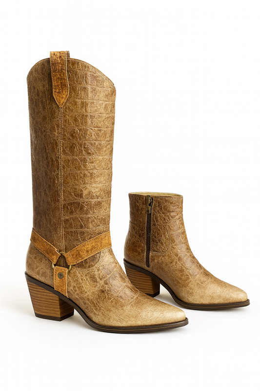 Premium crocodile embossed leather Boots with Convertible Styling