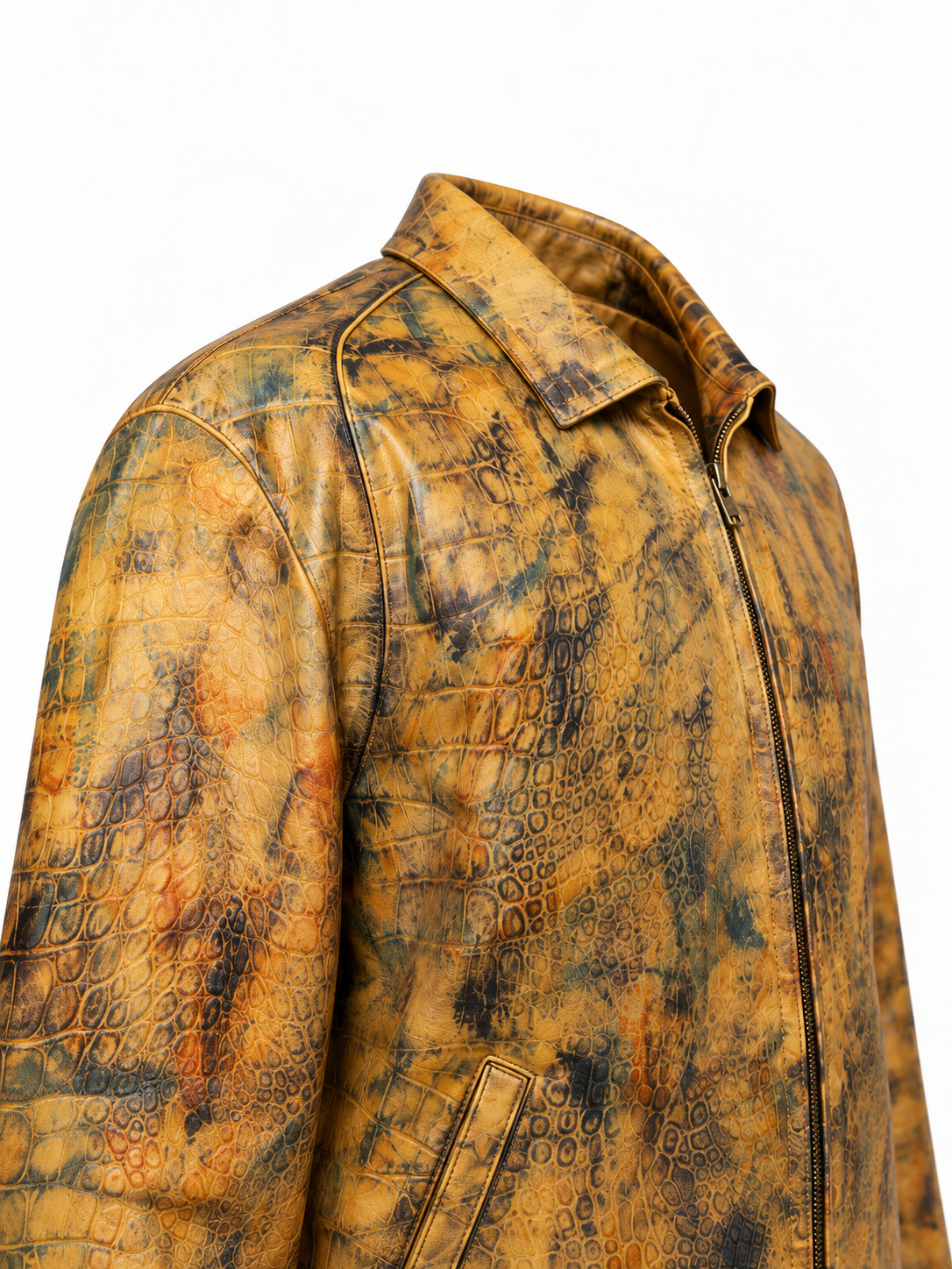 Men's Golden Reptile Leather Bomber Jacket