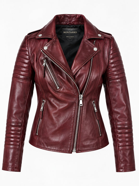 BURGUNDY REBEL — GIRLS’ GENUINE LEATHER MOTO JACKET