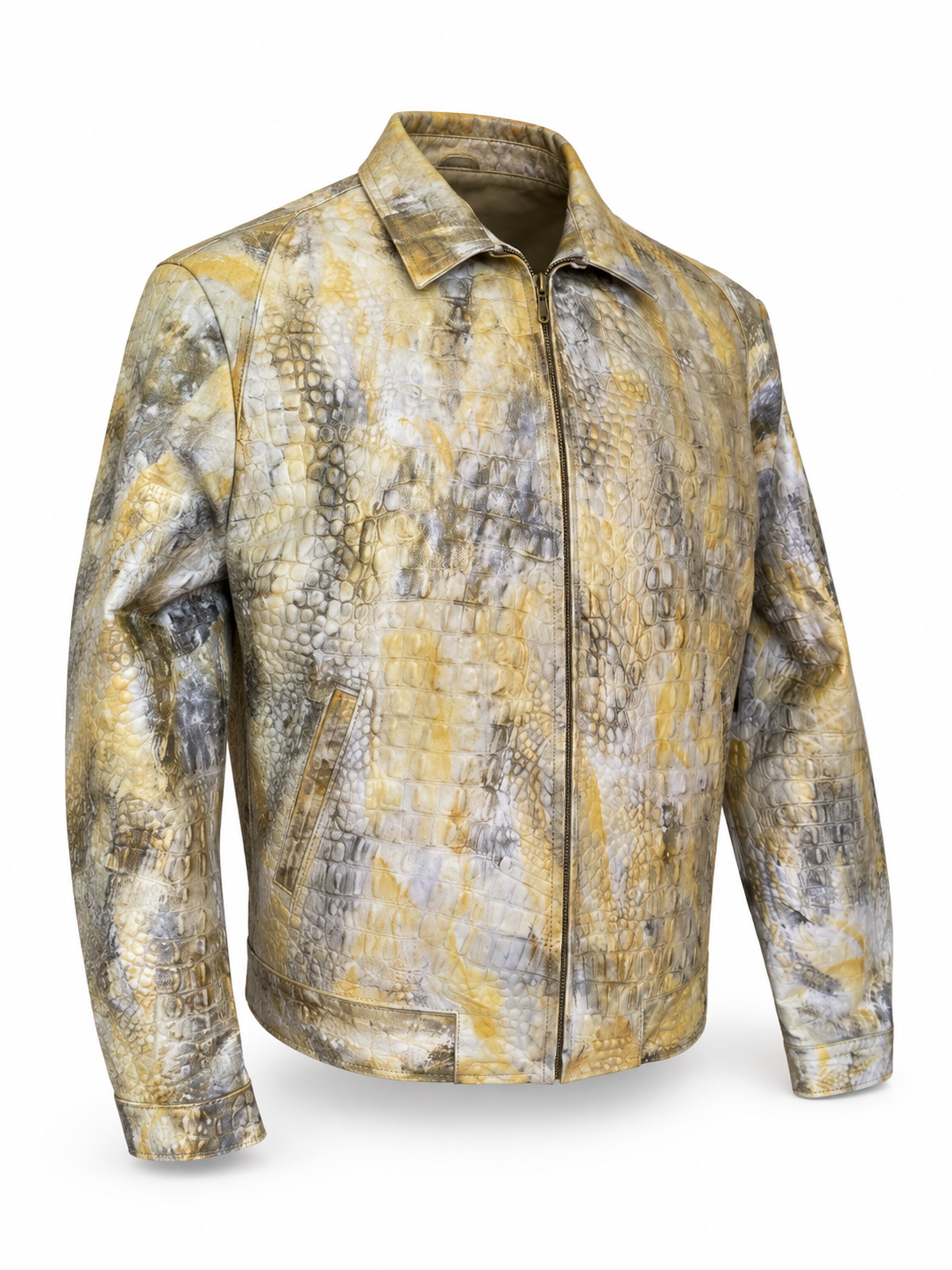 Yellow Crocodile Embossed Leather Jacket for Men – Handcrafted