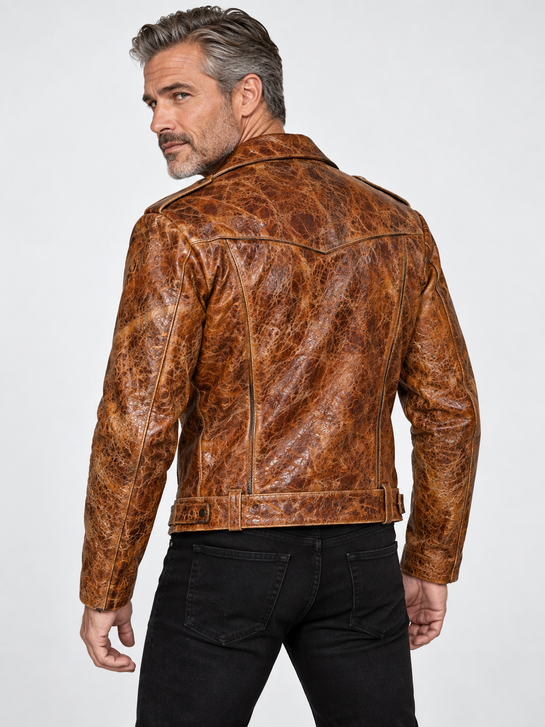 Men's Hand-Treated Distressed Leather Biker Jacket