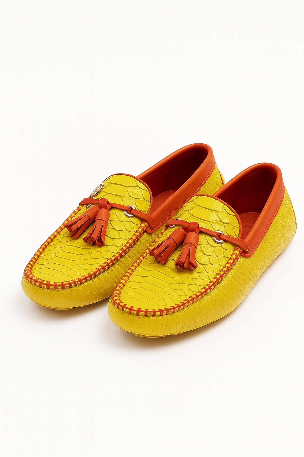 Yellow Python Embossed Moccasins with Tassels