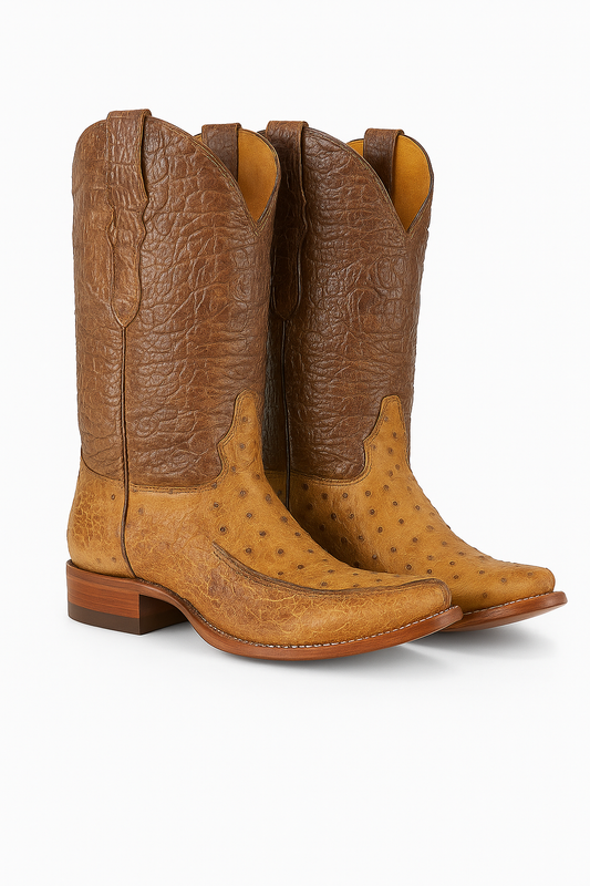 Embossed Crocodile & Ostrich Leather Cowboy Boots – Antique Finish, Handcrafted Western
