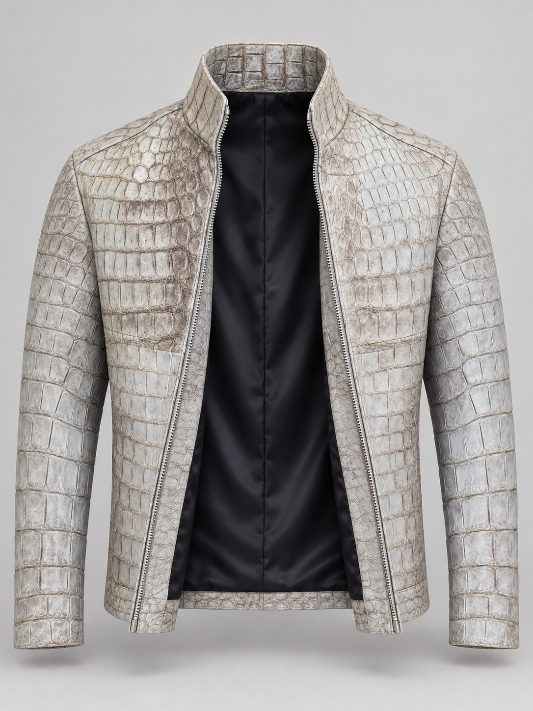 White Genuine Crocodile Leather Jacket – Men’s High-End Exotic Skin