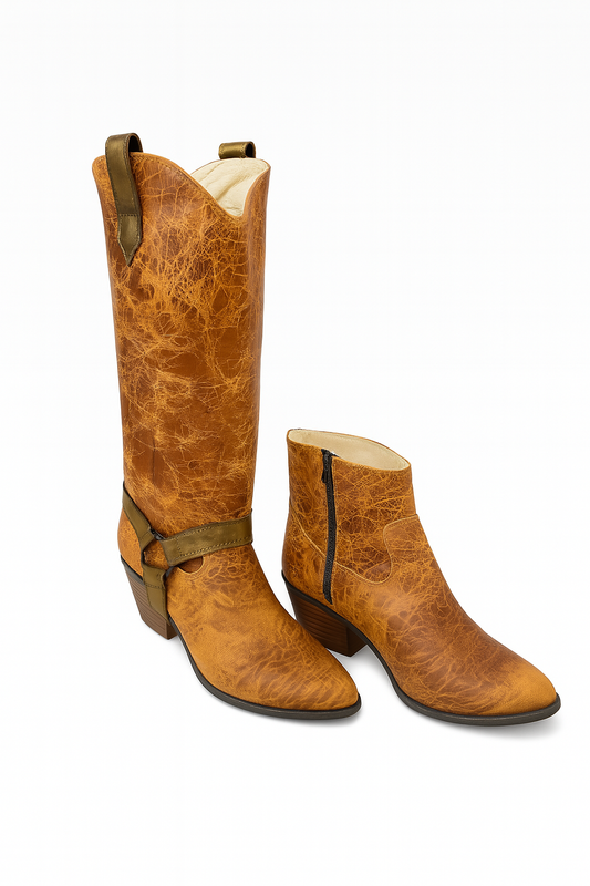 Western 2 in 1 Boots – Distressed Leather Look