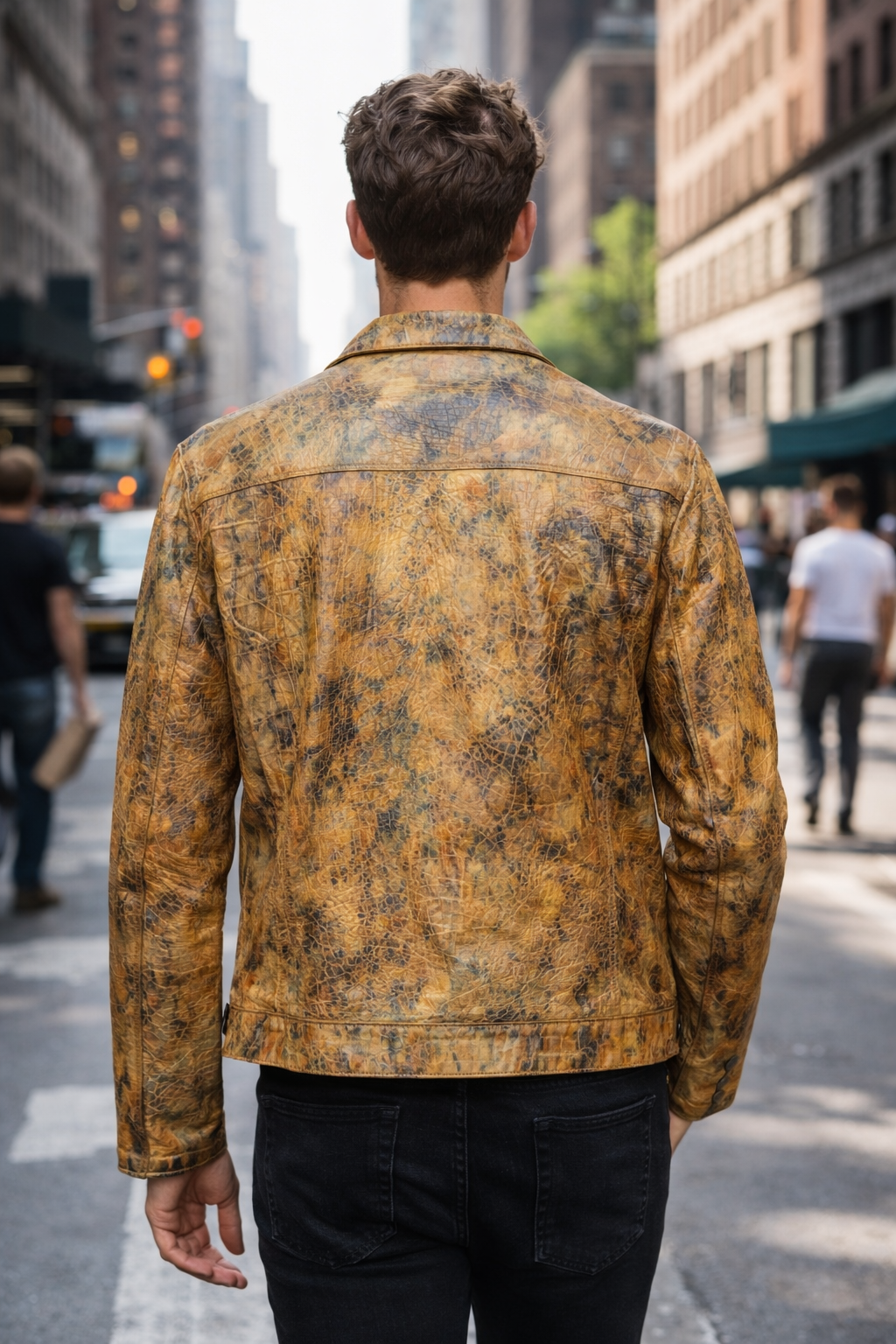 Men's Golden Reptile Leather Bomber Jacket for Men