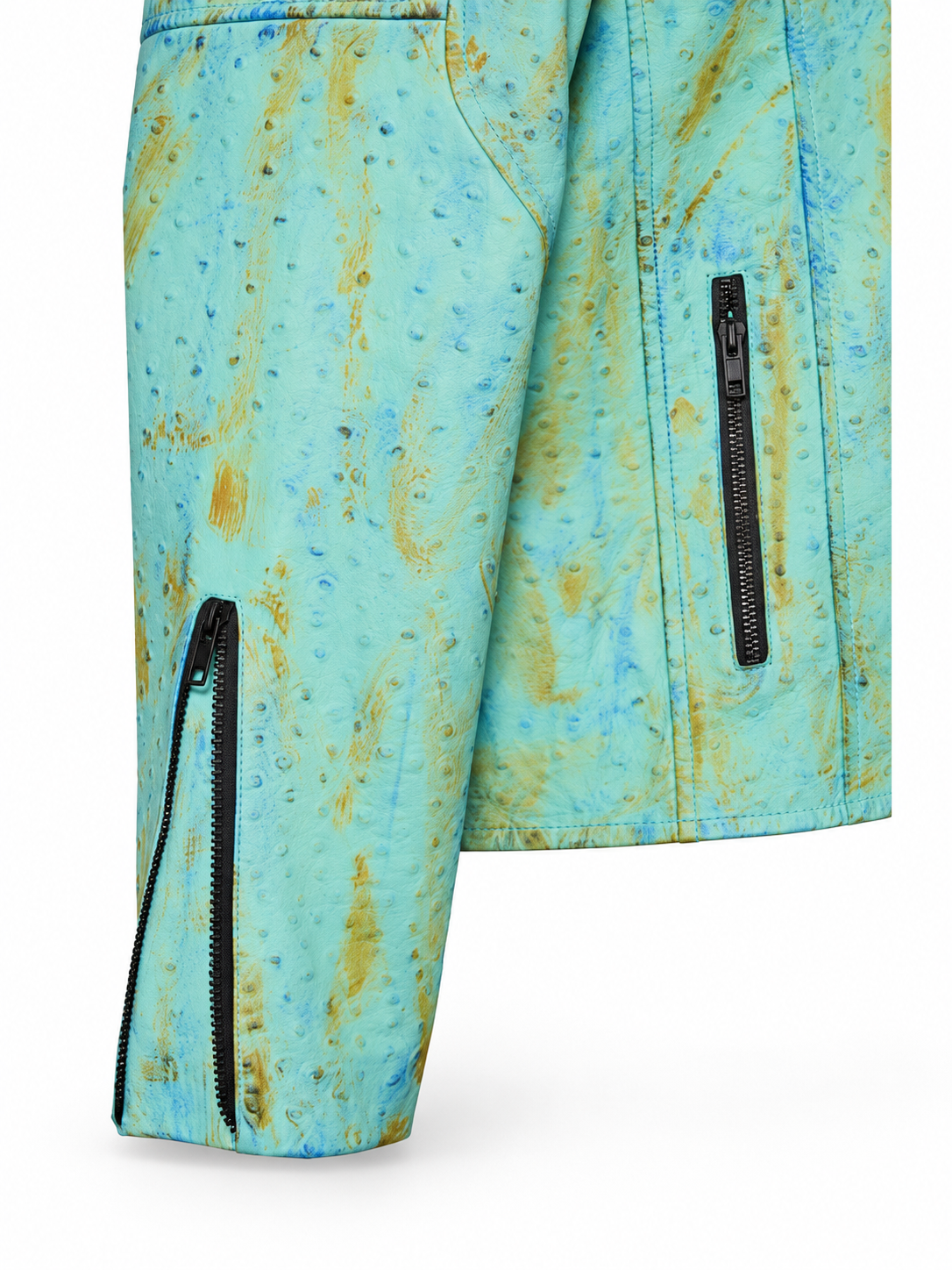 Men's Ostrich Leather Jacket – Bold Quill Texture - Aqua Sky