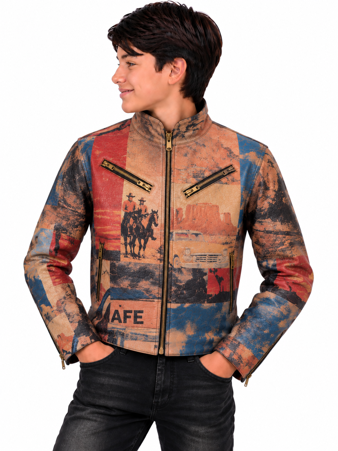 Boys’ Vintage Western Road Trip Genuine Leather Jacket