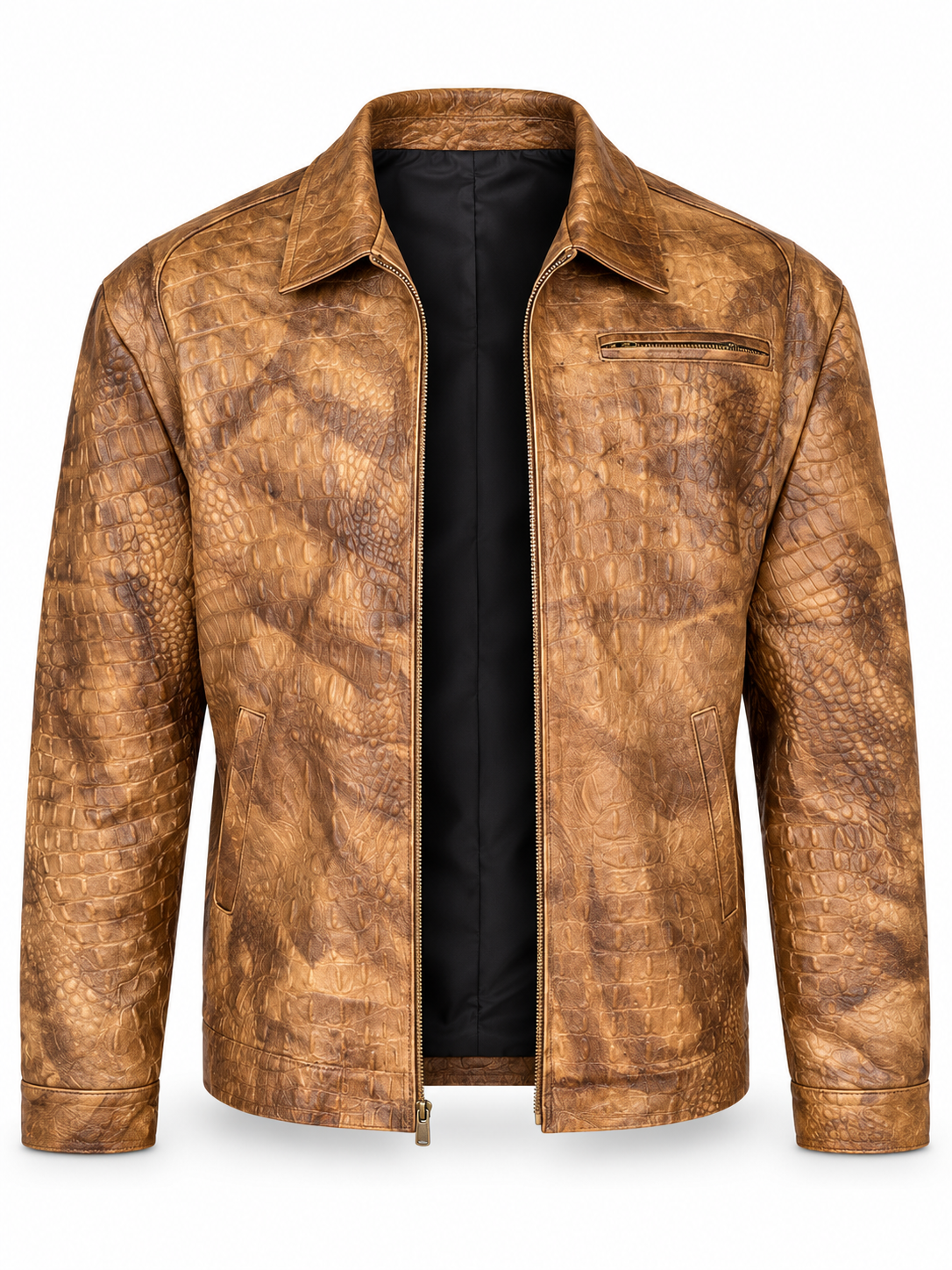 Men’s Leather Rider Jacket – Handcrafted Crocodile-Embossed