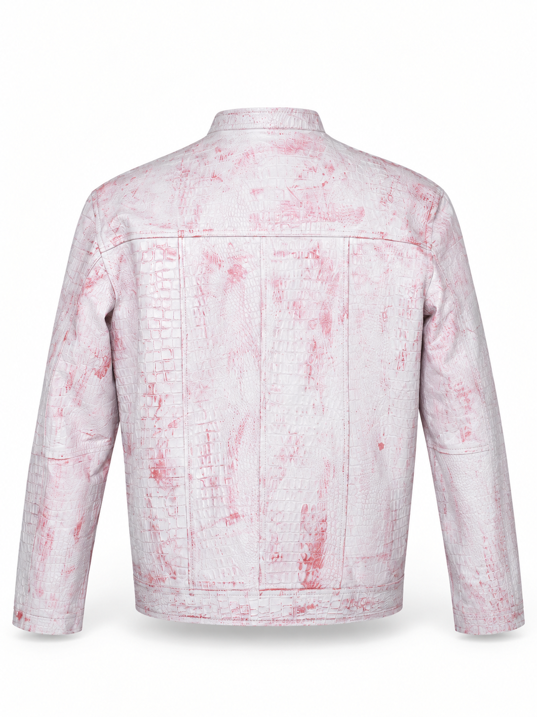 Men's Modern Artisan Crocodile-Embossed Leather Jacket – Blush White