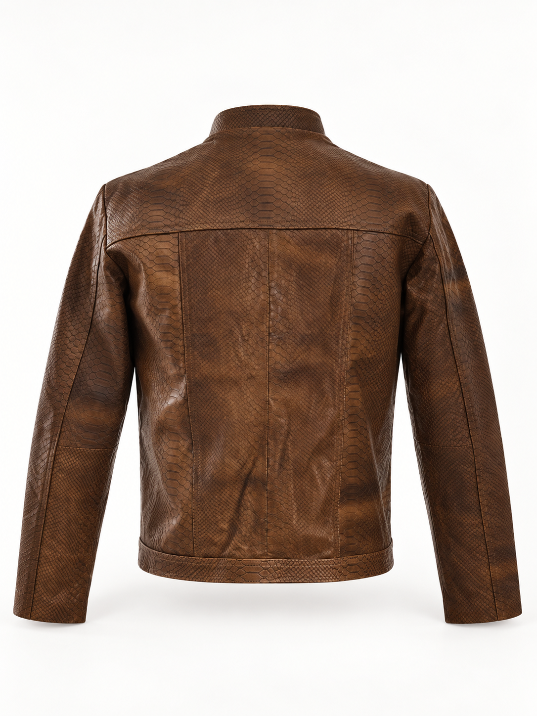 Men's Classic Brown Python-Textured Leather Jacket – Exotic Embossing