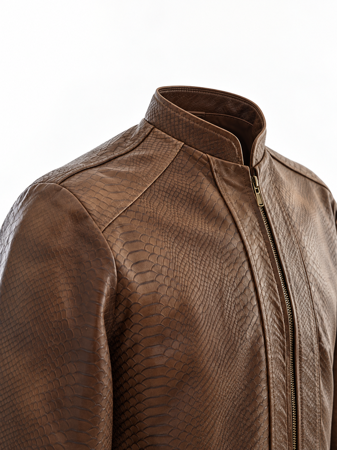 Men's Classic Brown Python-Textured Leather Jacket – Exotic Embossing