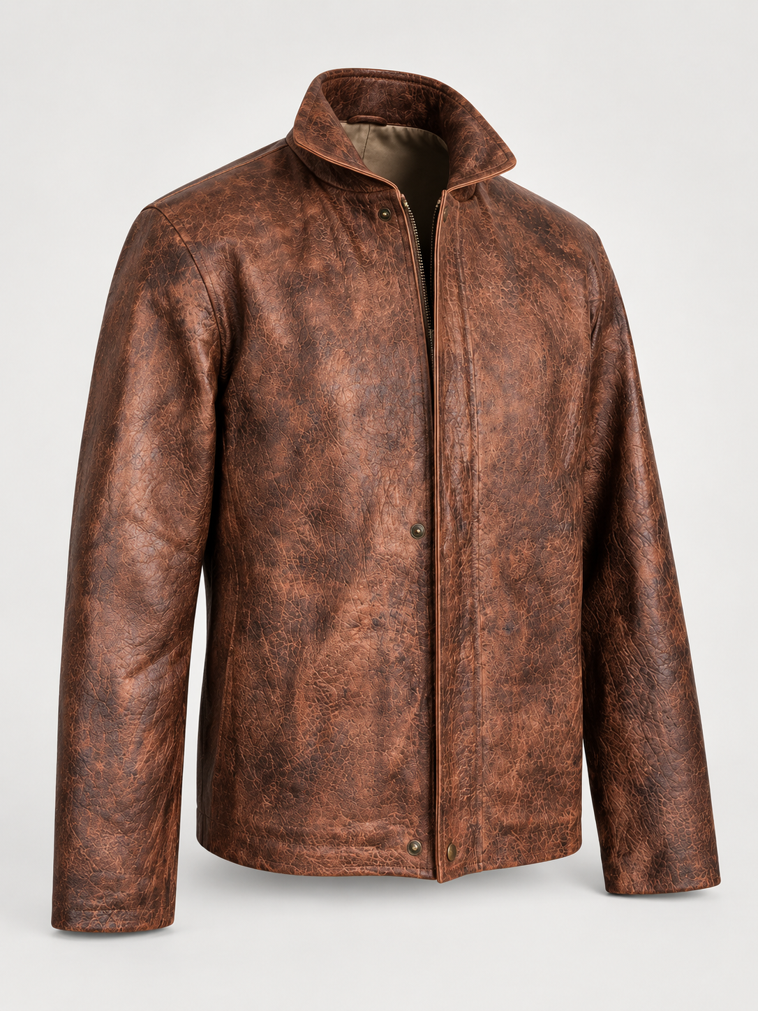 Men's Handcrafted Distressed Brown Leather Jacket — Hand-Finished Color & Texture