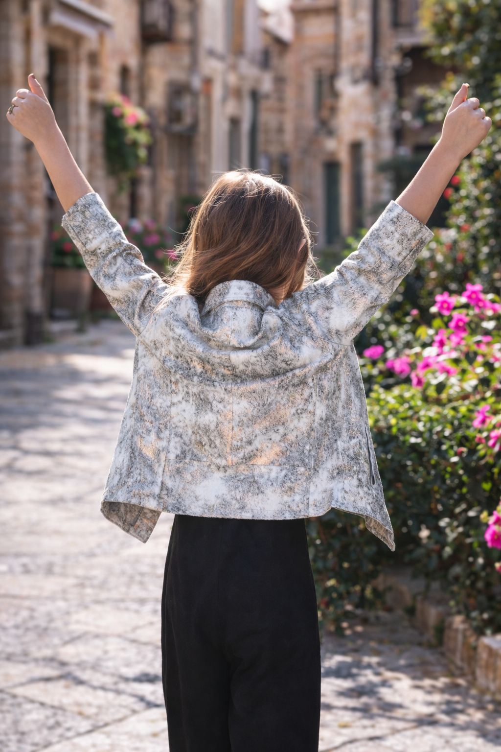 Kids Metallic Marble-Print Leather Biker Jacket – Futuristic Rockstar