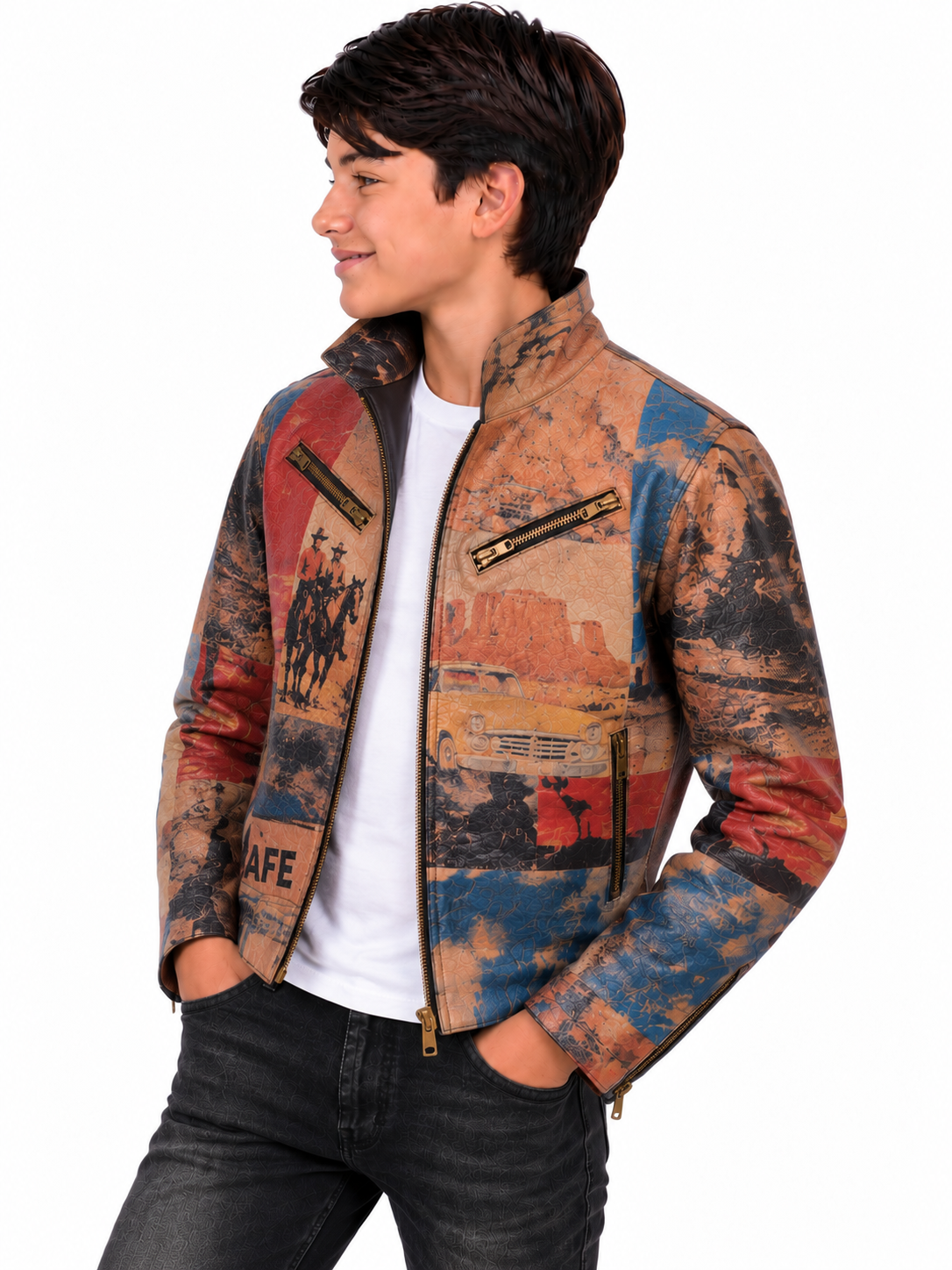 Boys’ Vintage Western Road Trip Genuine Leather Jacket