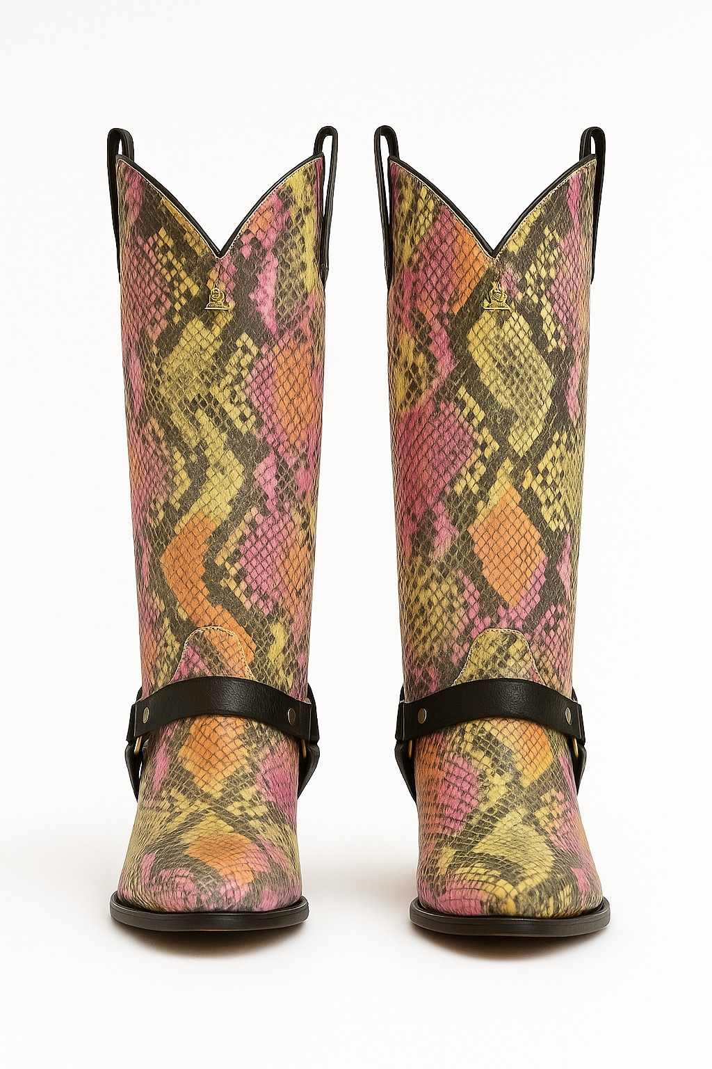 Colorful Snake Print leather Western & Ankle Style