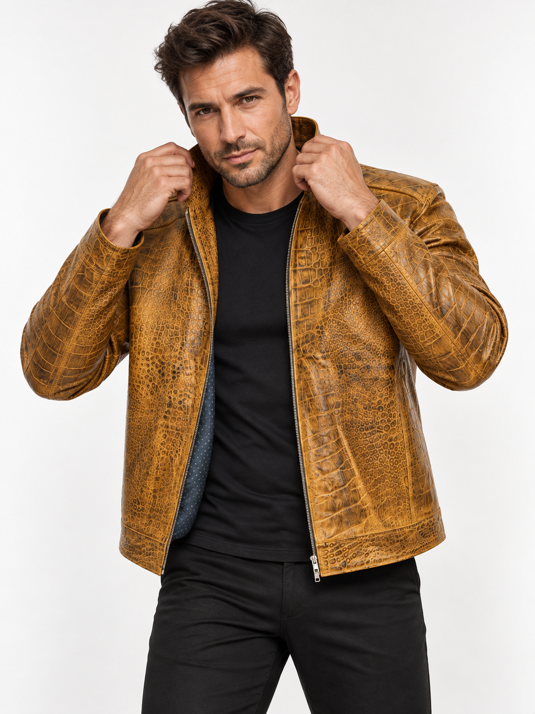 Men's Desert Ember Croc Leather Jacket