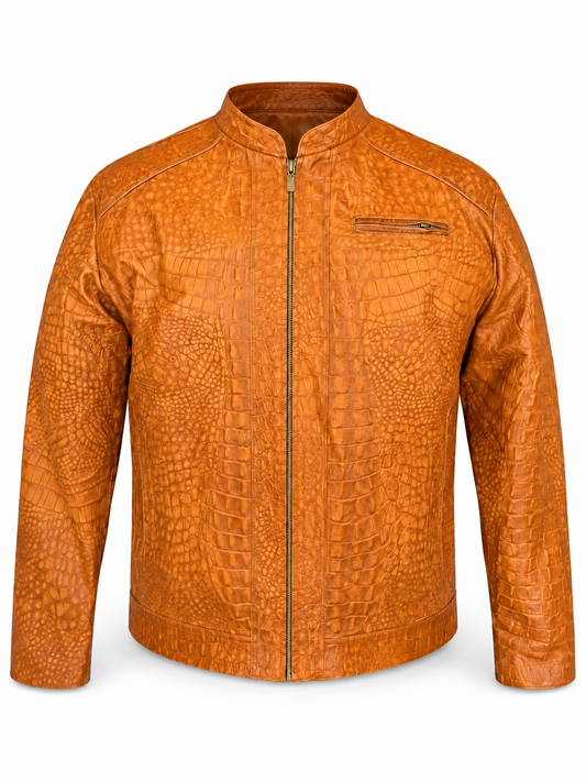 Amber crocodile embossed leather jacket