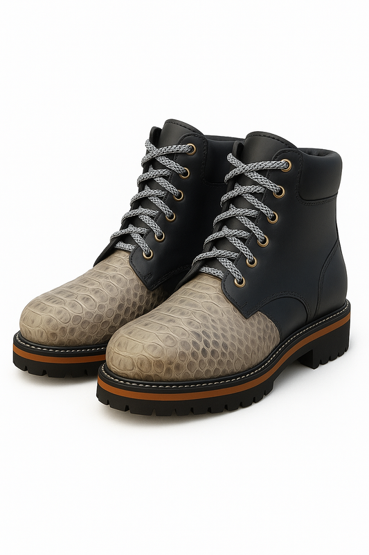 Genuine Python Biker Boots with Skull Design