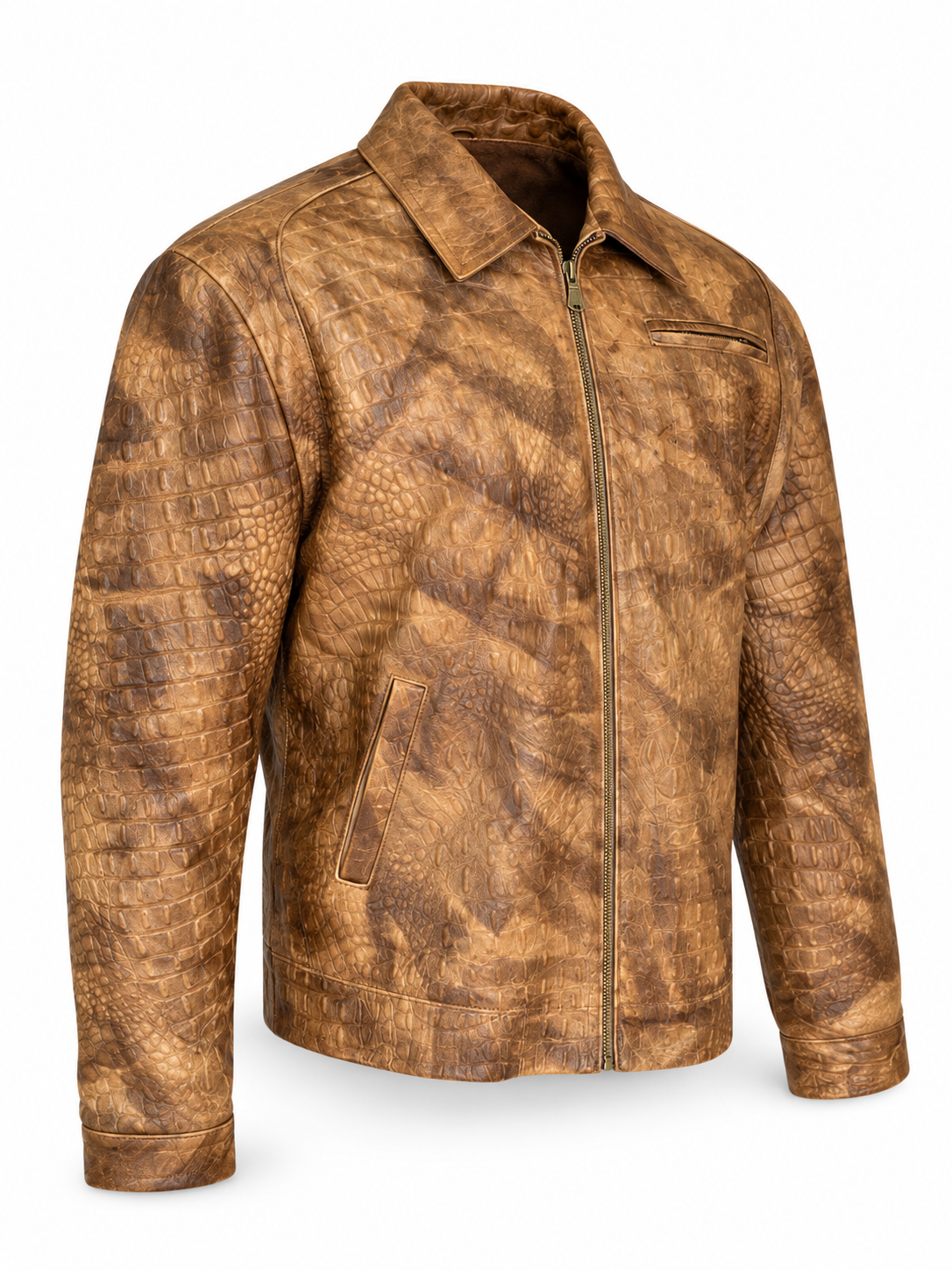 Men’s Leather Rider Jacket – Handcrafted Crocodile-Embossed