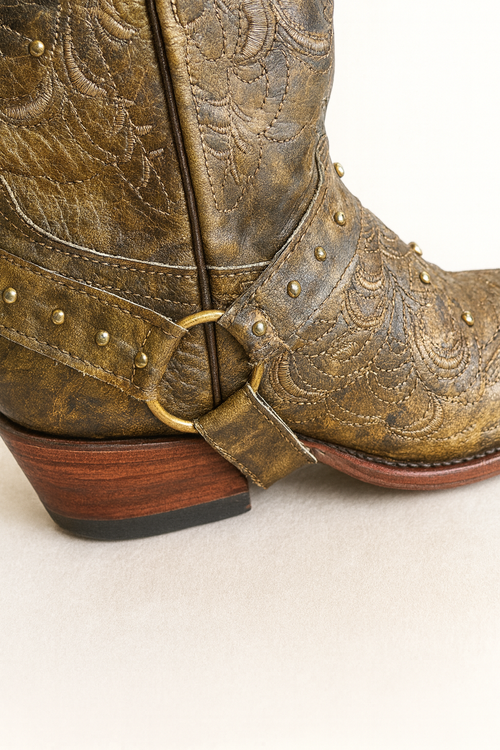 Distressed Western Leather Boots with Studs & Embroidery